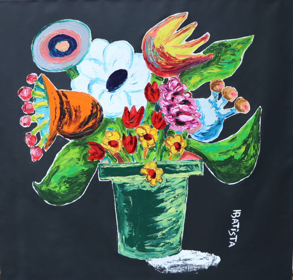 HELDER BATISTA PEINTURE FLEUR FOND NOIR BOUQUET EDEN FLOW
