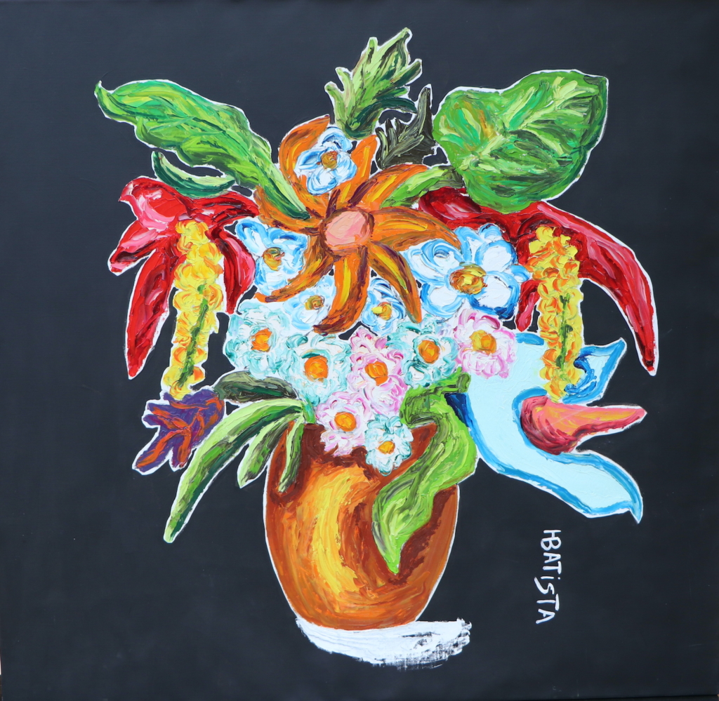 HELDER BATISTA PEINTURE FLEUR FOND NOIR BOUQUET poésie florale