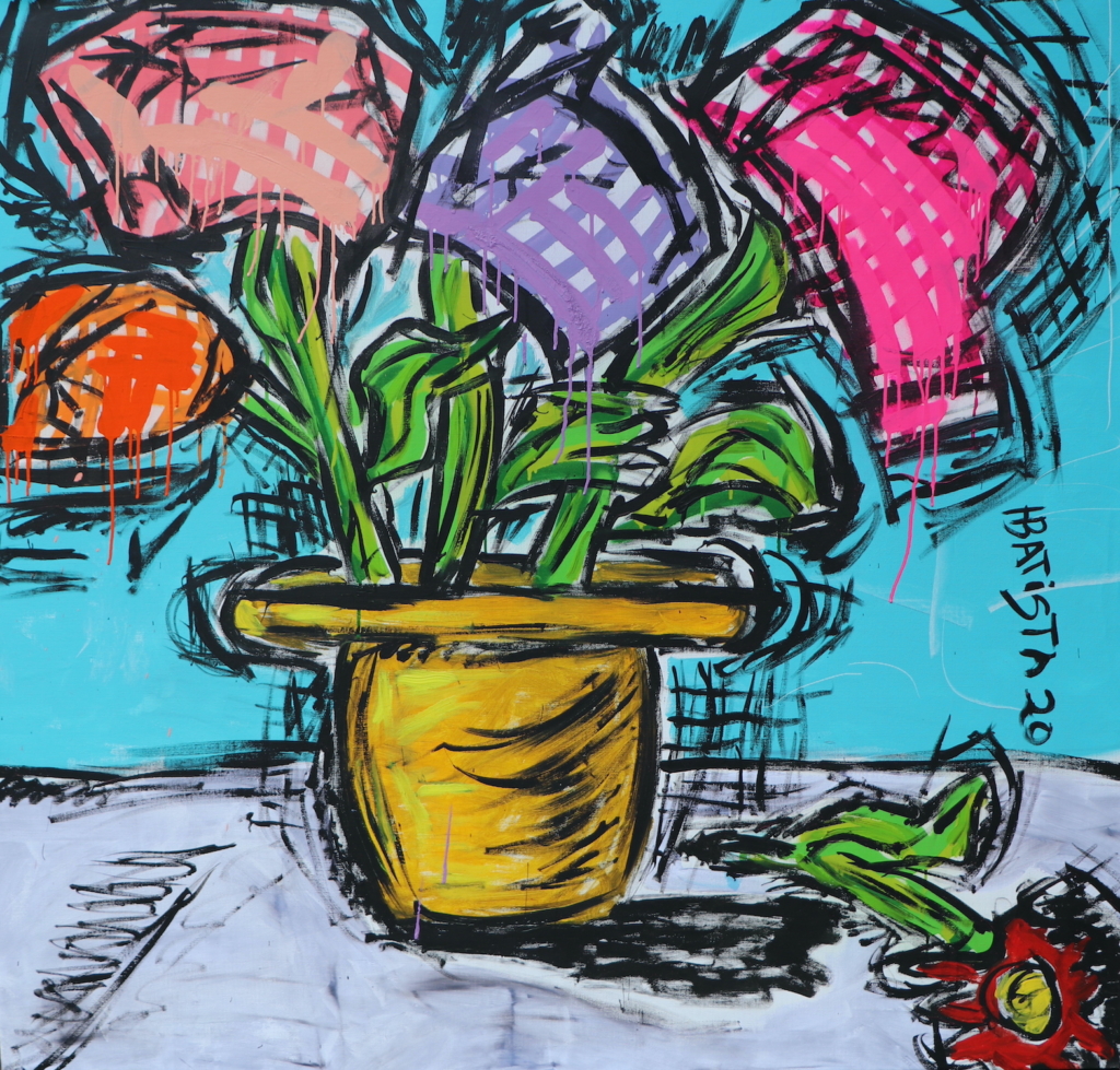 HELDER BATISTA PEINTURE FLEUR BOUQUET pot jaune