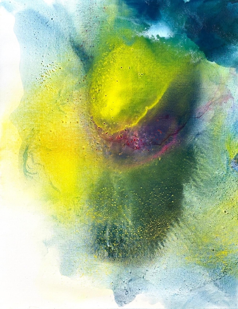 Composition éthérée au couleurs vives et acidulée de l'artiste Monique ORSINI, création abstraire contemporaine de grand format